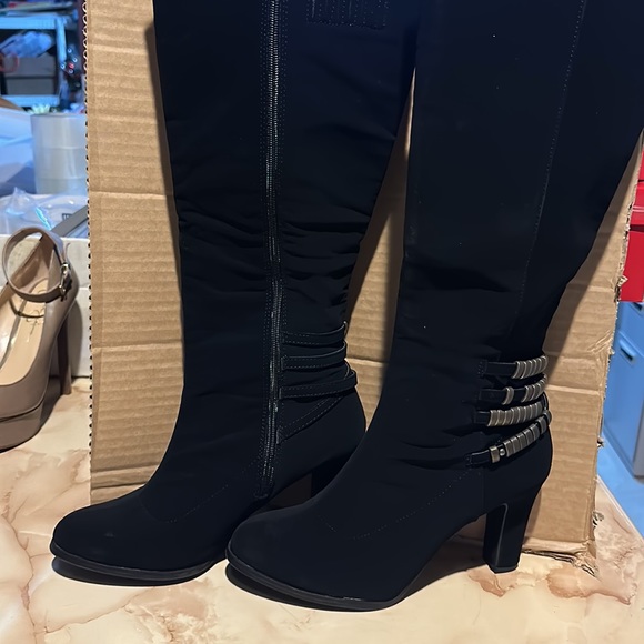 New Attitude, black suede like 3 inch knee length high heel boot - Picture 2 of 4